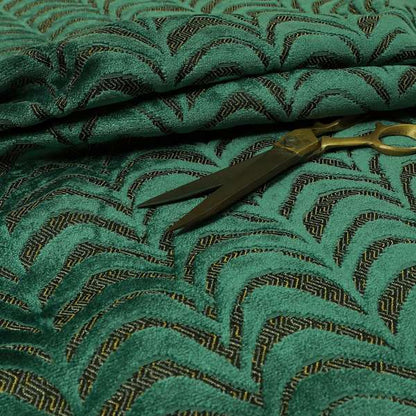 Half Curved Stripe Pattern In Velvet Material Teal Colour Furnishing Upholstery Fabric JO-1326 - Roman Blinds