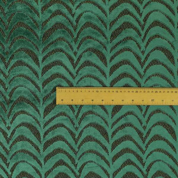 Half Curved Stripe Pattern In Velvet Material Teal Colour Furnishing Upholstery Fabric JO-1326 - Roman Blinds