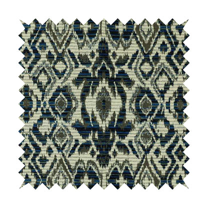 Tribal Ikat Inspired Pattern In Soft Chenille Material White Brown Blue Colour Upholstery Fabric JO-1328 - Handmade Cushions