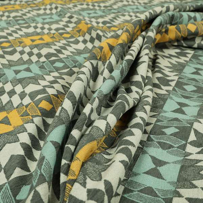 Kilim Aztec All Over Pattern Grey Blue Yellow Colour Soft Chenille Upholstery Fabric JO-1331 - Made To Measure Curtains