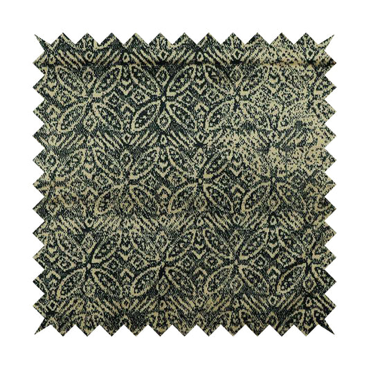 Four Leaf Pattern Beige With Navy Blue Colour Heavy Quality Velvet Upholstery Fabric JO-1332