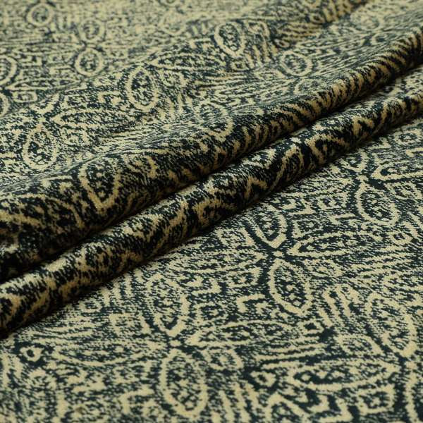 Four Leaf Pattern Beige With Navy Blue Colour Heavy Quality Velvet Upholstery Fabric JO-1332 - Handmade Cushions
