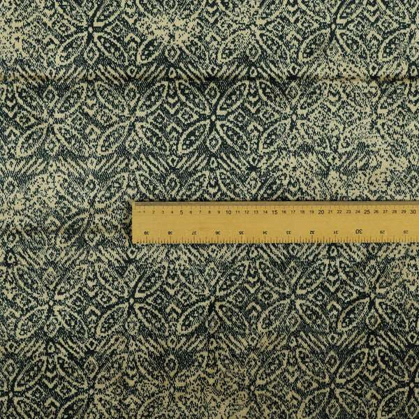 Four Leaf Pattern Beige With Navy Blue Colour Heavy Quality Velvet Upholstery Fabric JO-1332 - Roman Blinds