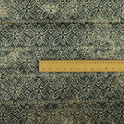 Four Leaf Pattern Beige With Navy Blue Colour Heavy Quality Velvet Upholstery Fabric JO-1332 - Roman Blinds