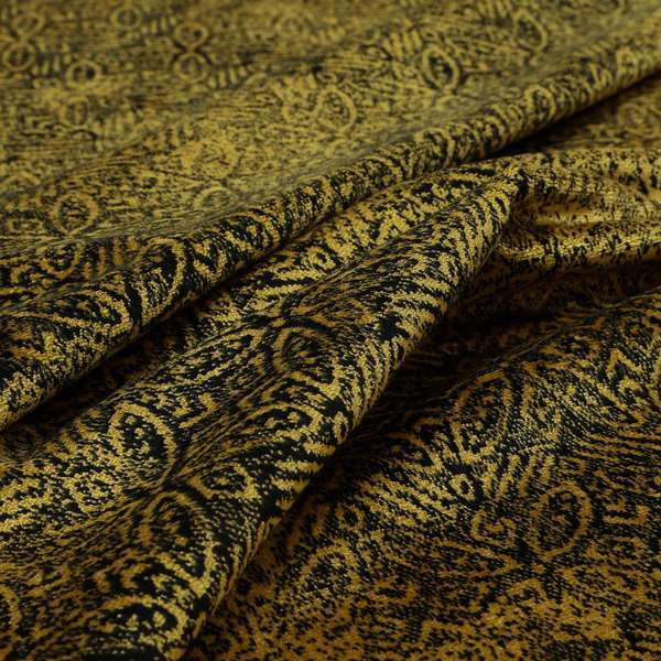Four Leaf Pattern Black With Gold Yellow Colour Heavy Quality Velvet Upholstery Fabric JO-1333 - Roman Blinds