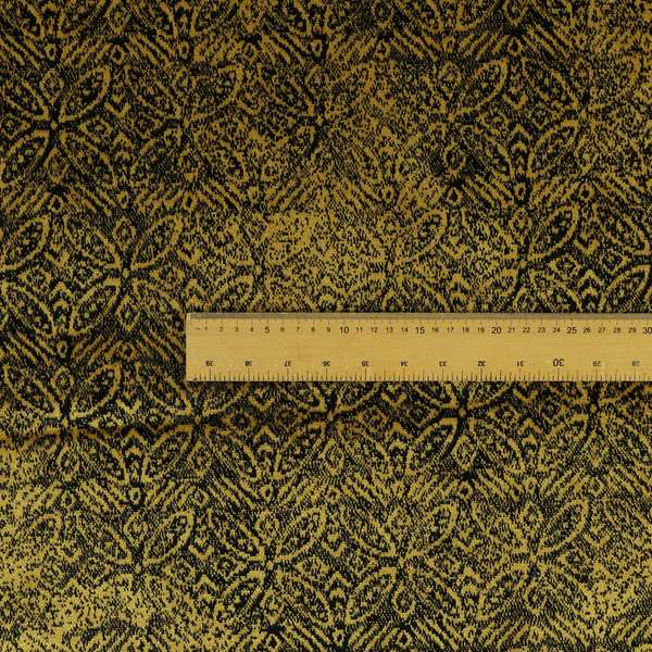 Four Leaf Pattern Black With Gold Yellow Colour Heavy Quality Velvet Upholstery Fabric JO-1333 - Roman Blinds