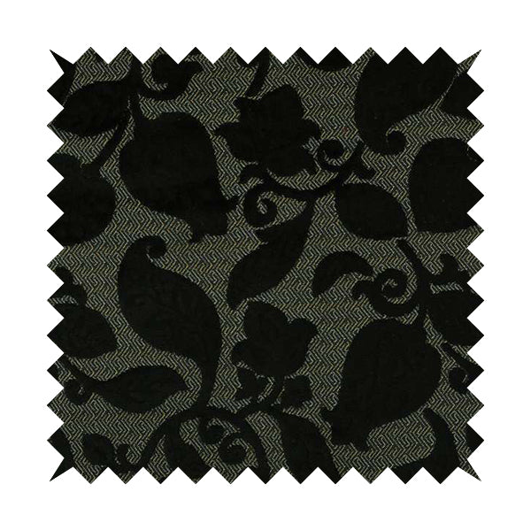 Floral Pattern Black Colour Heavy Quality Velvet Upholstery Fabric JO-1334 - Roman Blinds