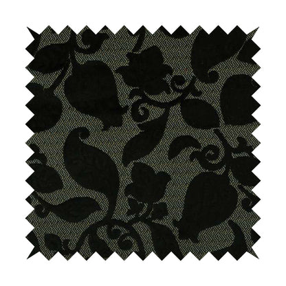 Floral Pattern Black Colour Heavy Quality Velvet Upholstery Fabric JO-1334 - Roman Blinds