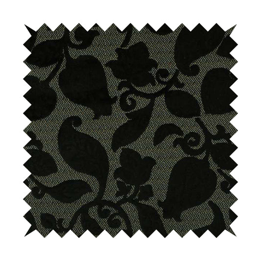 Floral Pattern Black Colour Heavy Quality Velvet Upholstery Fabric JO-1334