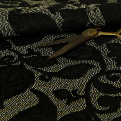 Floral Pattern Black Colour Heavy Quality Velvet Upholstery Fabric JO-1334 - Roman Blinds