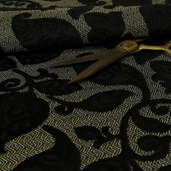 Floral Pattern Black Colour Heavy Quality Velvet Upholstery Fabric JO-1334 - Handmade Cushions