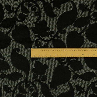 Floral Pattern Black Colour Heavy Quality Velvet Upholstery Fabric JO-1334 - Roman Blinds