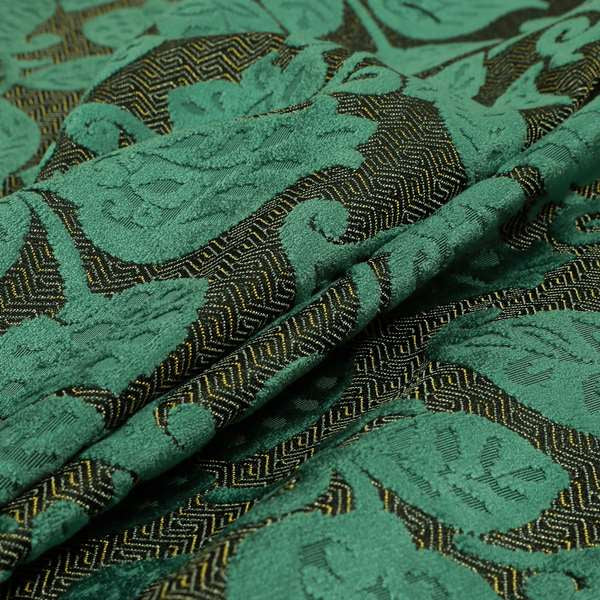 Floral Pattern Teal Colour Heavy Quality Velvet Upholstery Fabric JO-1335 - Roman Blinds