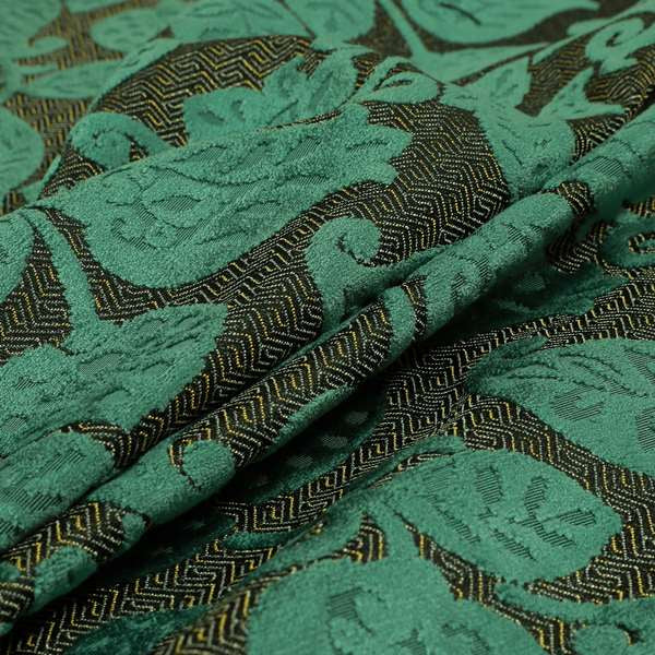 Floral Pattern Teal Colour Heavy Quality Velvet Upholstery Fabric JO-1335 - Handmade Cushions