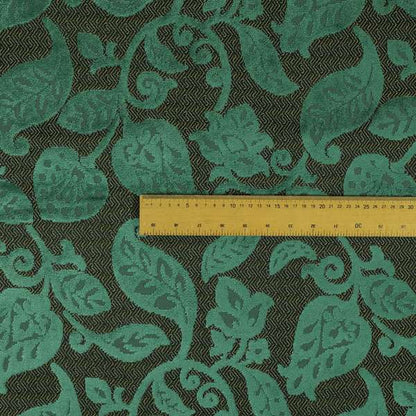 Floral Pattern Teal Colour Heavy Quality Velvet Upholstery Fabric JO-1335 - Roman Blinds