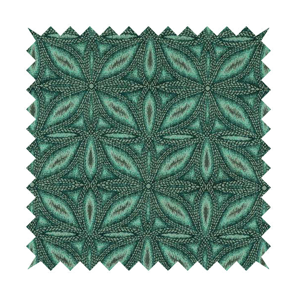 Floral Medallion Pattern Teal Blue Colour Flat Chenille Upholstery Fabric JO-1336 - Roman Blinds