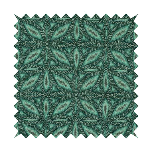 Floral Medallion Pattern Teal Blue Colour Flat Chenille Upholstery Fabric JO-1336