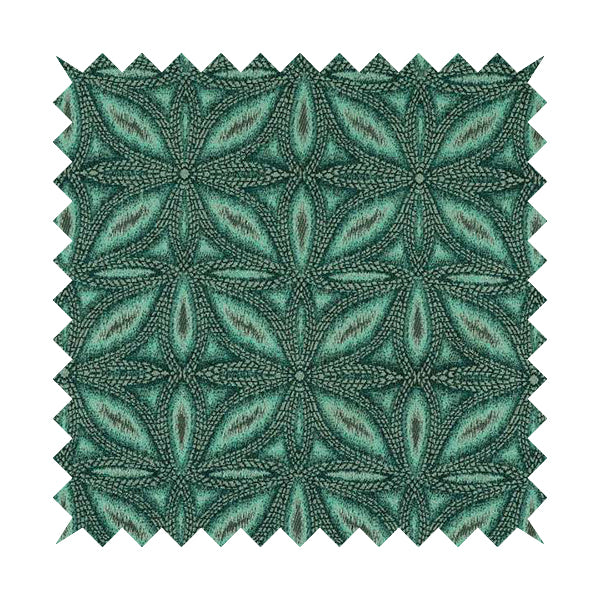 Floral Medallion Pattern Teal Blue Colour Flat Chenille Upholstery Fabric JO-1336 - Made To Measure Curtains