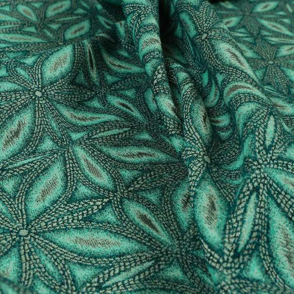 Floral Medallion Pattern Teal Blue Colour Flat Chenille Upholstery Fabric JO-1336 - Made To Measure Curtains