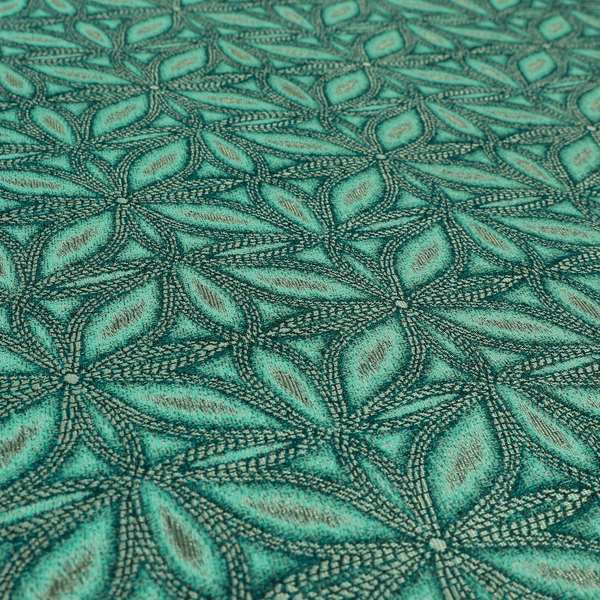 Floral Medallion Pattern Teal Blue Colour Flat Chenille Upholstery Fabric JO-1336 - Made To Measure Curtains