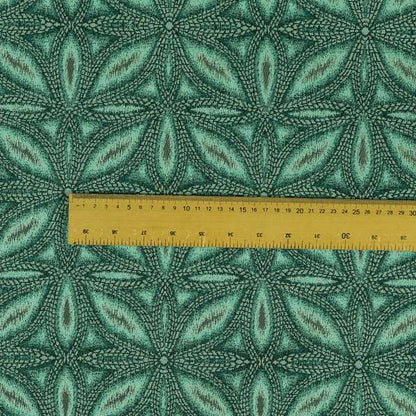 Floral Medallion Pattern Teal Blue Colour Flat Chenille Upholstery Fabric JO-1336 - Made To Measure Curtains