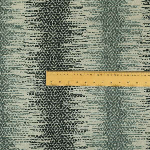 Tribal Ikat Inspired Striped Pattern In Soft Chenille Material White Blue Colour Upholstery Fabric JO-1337 - Roman Blinds