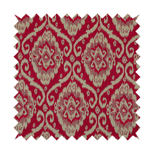 Red Beige Coloured Chenille Damask Ornate Pattern Furnishings Upholstery Fabric JO-1338 - Roman Blinds