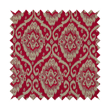 Red Beige Coloured Chenille Damask Ornate Pattern Furnishings Upholstery Fabric JO-1338 - Made To Measure Curtains