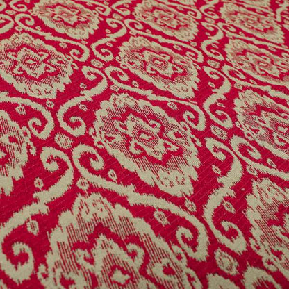 Red Beige Coloured Chenille Damask Ornate Pattern Furnishings Upholstery Fabric JO-1338 - Roman Blinds