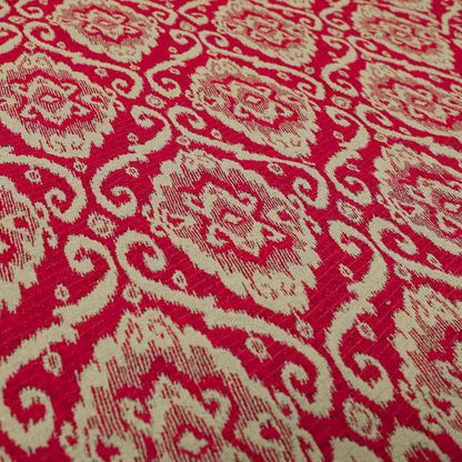 Red Beige Coloured Chenille Damask Ornate Pattern Furnishings Upholstery Fabric JO-1338 - Made To Measure Curtains