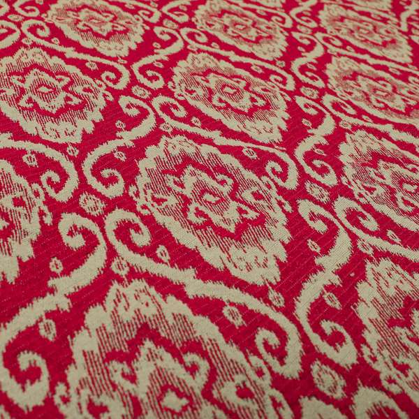 Red Beige Coloured Chenille Damask Ornate Pattern Furnishings Upholstery Fabric JO-1338