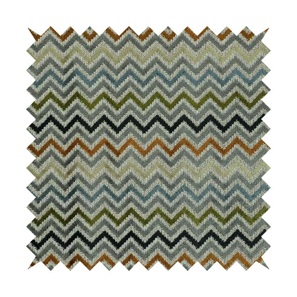 Chevron Pattern Cut Velvet Material Multi Coloured Green Grey Blue Colours Upholstery Fabric JO-1339 - Roman Blinds