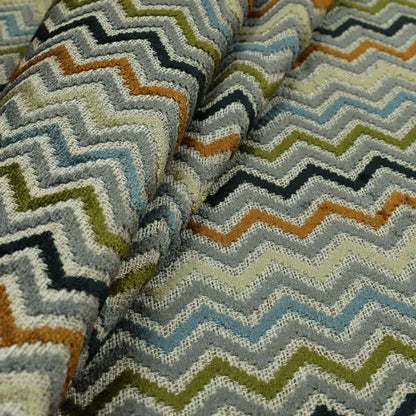 Chevron Pattern Cut Velvet Material Multi Coloured Green Grey Blue Colours Upholstery Fabric JO-1339 - Roman Blinds