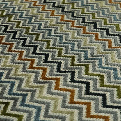 Chevron Pattern Cut Velvet Material Multi Coloured Green Grey Blue Colours Upholstery Fabric JO-1339 - Roman Blinds