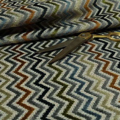 Chevron Pattern Cut Velvet Material Multi Coloured Green Grey Blue Colours Upholstery Fabric JO-1339 - Roman Blinds