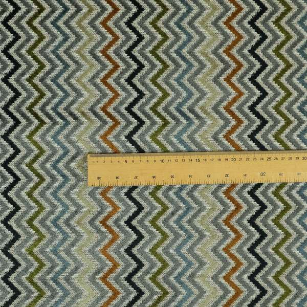 Chevron Pattern Cut Velvet Material Multi Coloured Green Grey Blue Colours Upholstery Fabric JO-1339 - Roman Blinds