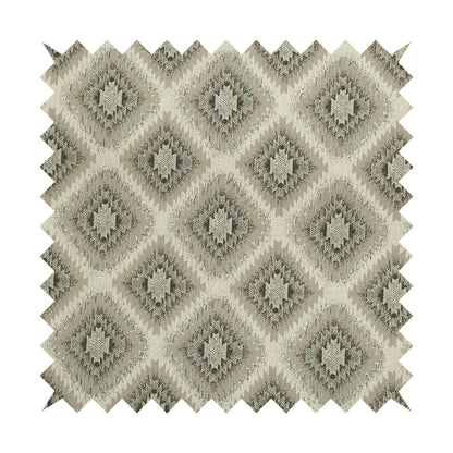 Tribal Aztex Design Fabric In Grey Beige Woven Soft Chenille Furnishing Fabric JO-134 - Made To Measure Curtains