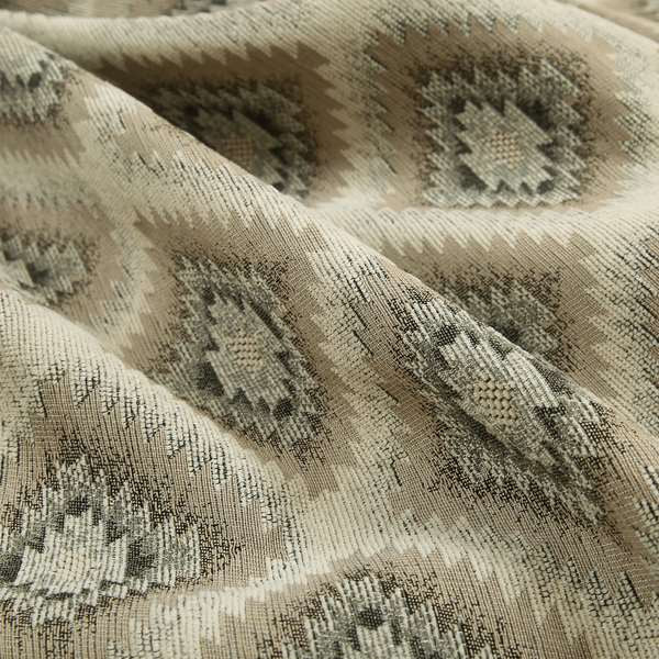 Tribal Aztex Design Fabric In Grey Beige Woven Soft Chenille Furnishing Fabric JO-134 - Made To Measure Curtains