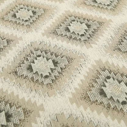 Tribal Aztex Design Fabric In Grey Beige Woven Soft Chenille Furnishing Fabric JO-134 - Made To Measure Curtains