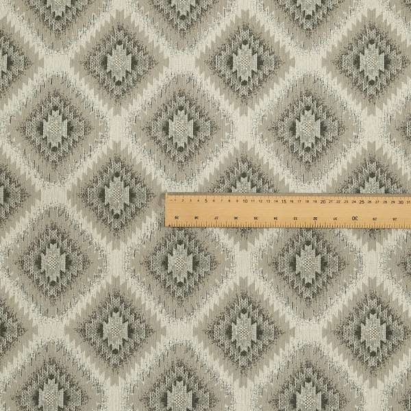 Tribal Aztex Design Fabric In Grey Beige Woven Soft Chenille Furnishing Fabric JO-134