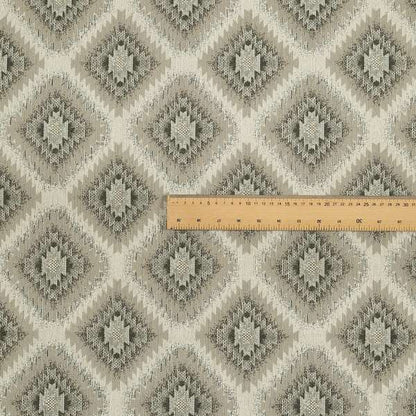 Tribal Aztex Design Fabric In Grey Beige Woven Soft Chenille Furnishing Fabric JO-134 - Made To Measure Curtains