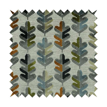 Leaf Pattern Cut Velvet Material Multi Coloured Green Grey Blue Colours Upholstery Fabric JO-1340 - Roman Blinds