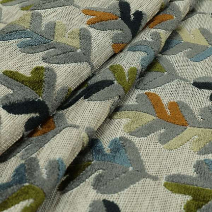 Leaf Pattern Cut Velvet Material Multi Coloured Green Grey Blue Colours Upholstery Fabric JO-1340 - Handmade Cushions