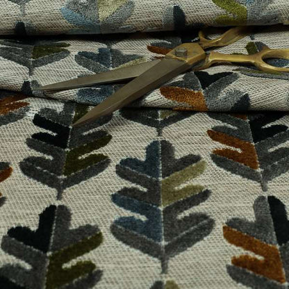 Leaf Pattern Cut Velvet Material Multi Coloured Green Grey Blue Colours Upholstery Fabric JO-1340 - Roman Blinds