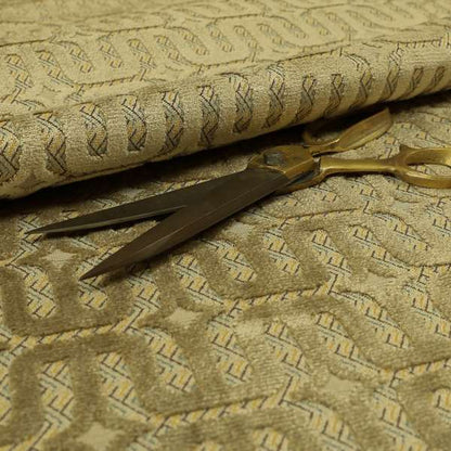 Mink Brown Colour Geometric Maze Pattern Furnishing Velvet Upholstery Fabric JO-1341 - Roman Blinds