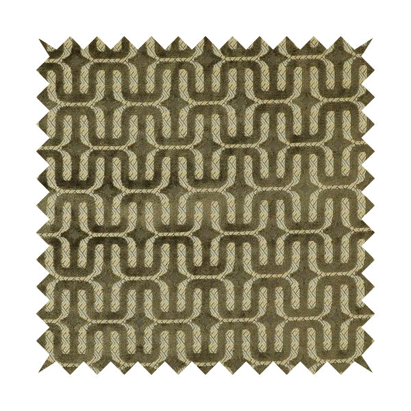 Brown Colour Geometric Maze Pattern Furnishing Velvet Upholstery Fabric JO-1342 - Roman Blinds