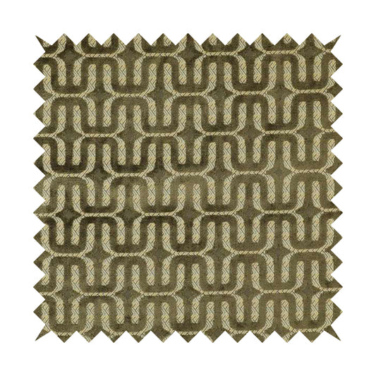 Brown Colour Geometric Maze Pattern Furnishing Velvet Upholstery Fabric JO-1342