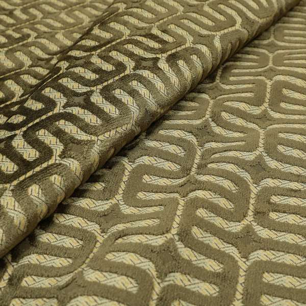 Brown Colour Geometric Maze Pattern Furnishing Velvet Upholstery Fabric JO-1342 - Roman Blinds