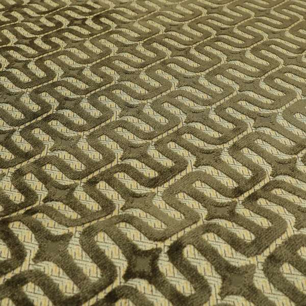 Brown Colour Geometric Maze Pattern Furnishing Velvet Upholstery Fabric JO-1342 - Roman Blinds