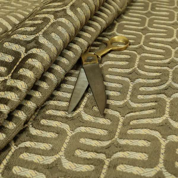 Brown Colour Geometric Maze Pattern Furnishing Velvet Upholstery Fabric JO-1342 - Roman Blinds